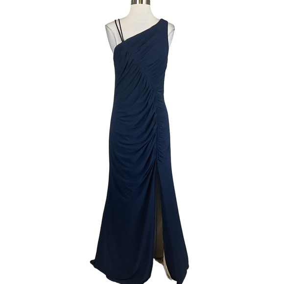 AQUA Women's Formal Dress Size 14 Blue One Shoulder Thigh Slit Long Evening Gown - Picture 1 of 13
